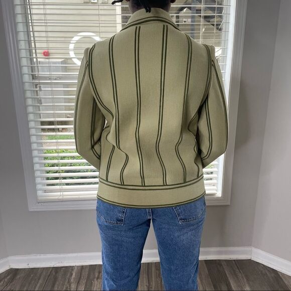 Vintage Green Striped Piping Collared Cardigan S/M - Picture 4 of 10